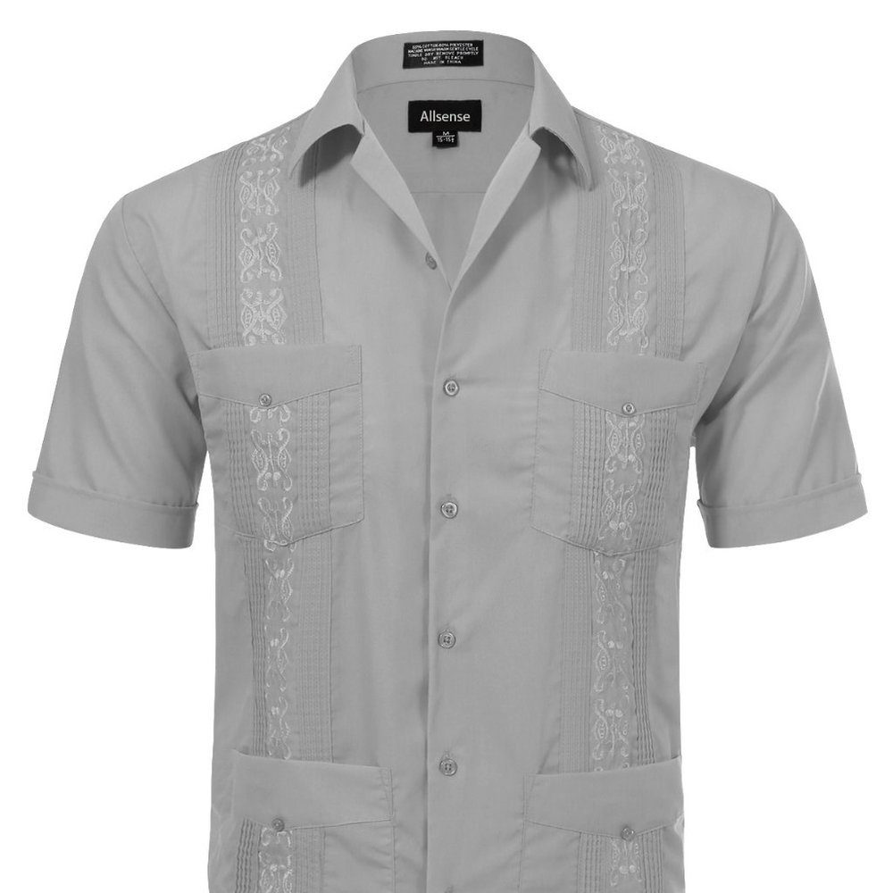 Men's Short Sleeve Cuban Guayabera Shirt Ltgrey